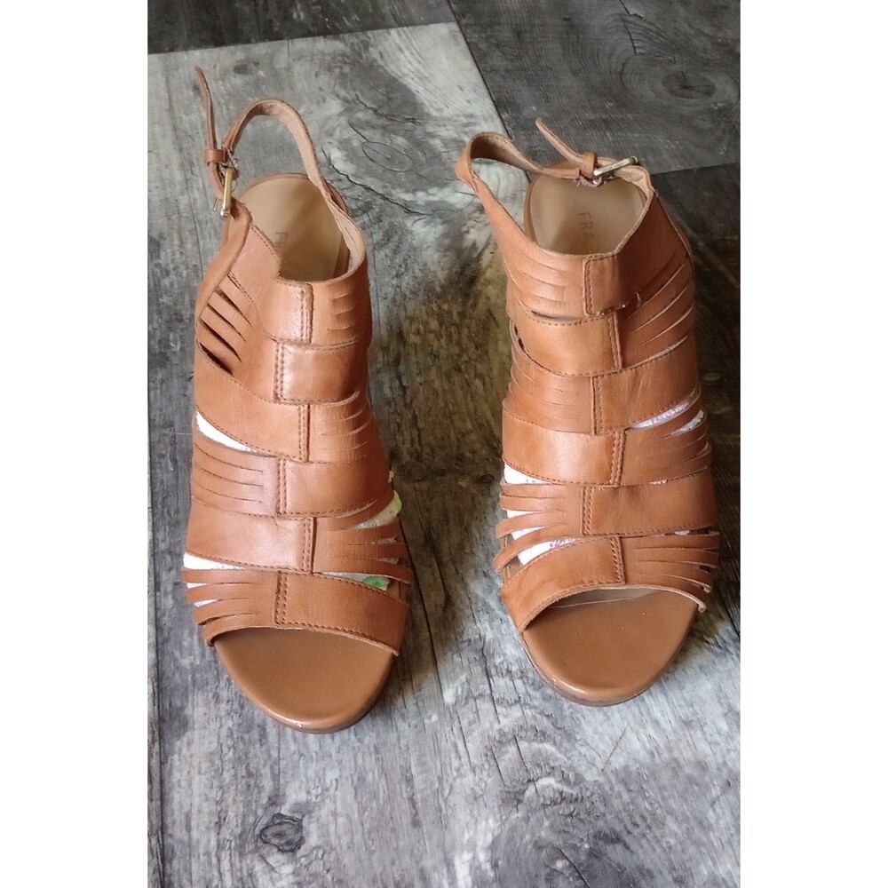 Franco Sarto Women's 9M Maggie Tan Leather Strappy Open Toe Heels
